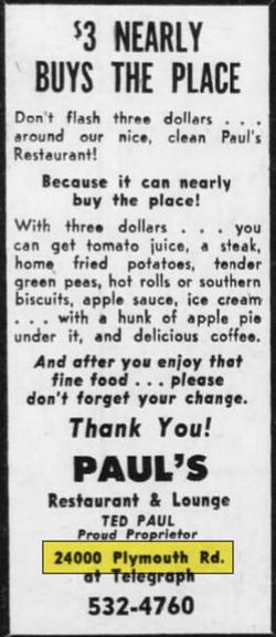 Pauls Steak House - May 1967 Ad